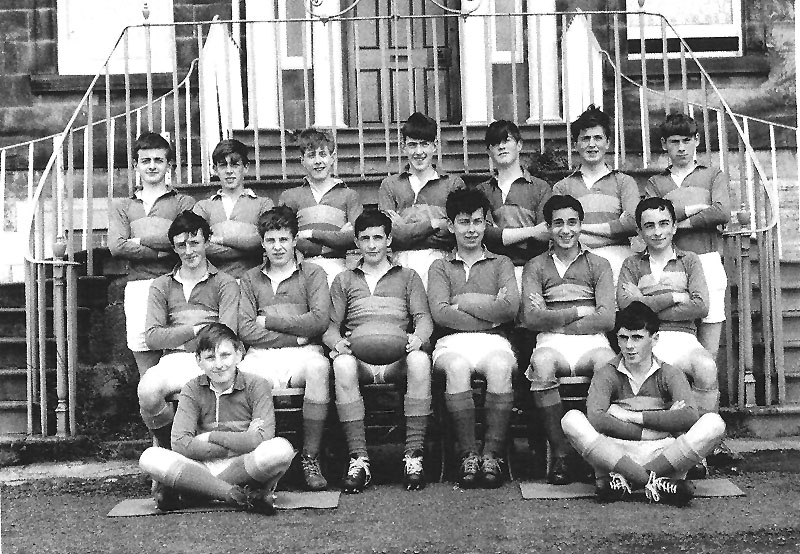 Rugby Team 4.jpg - Rugby Team - Back Row - Len Oliver ? ? ? Allan Aston, ? Jack Kerr, Middle Row - ? Tony Docherty, David Pia, ? Marc Capaldi, Ricky Ford Front - Pat Stephens, Leo Docherty.